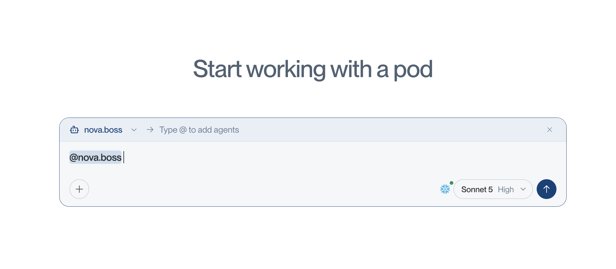 Nova chat input with Nova Boss selected and the prompt to type @ to add agents