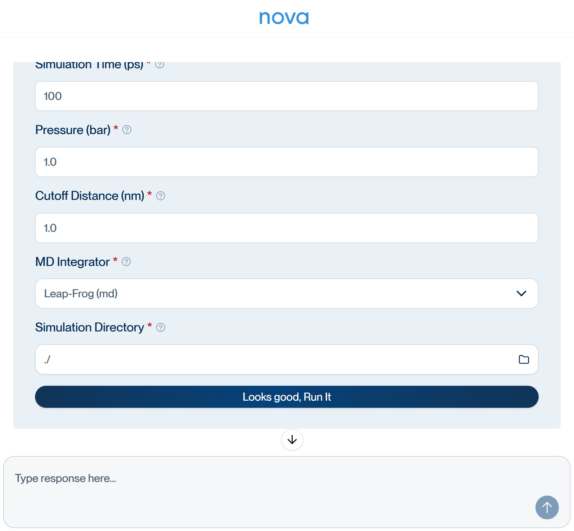 Nova app configuration panel