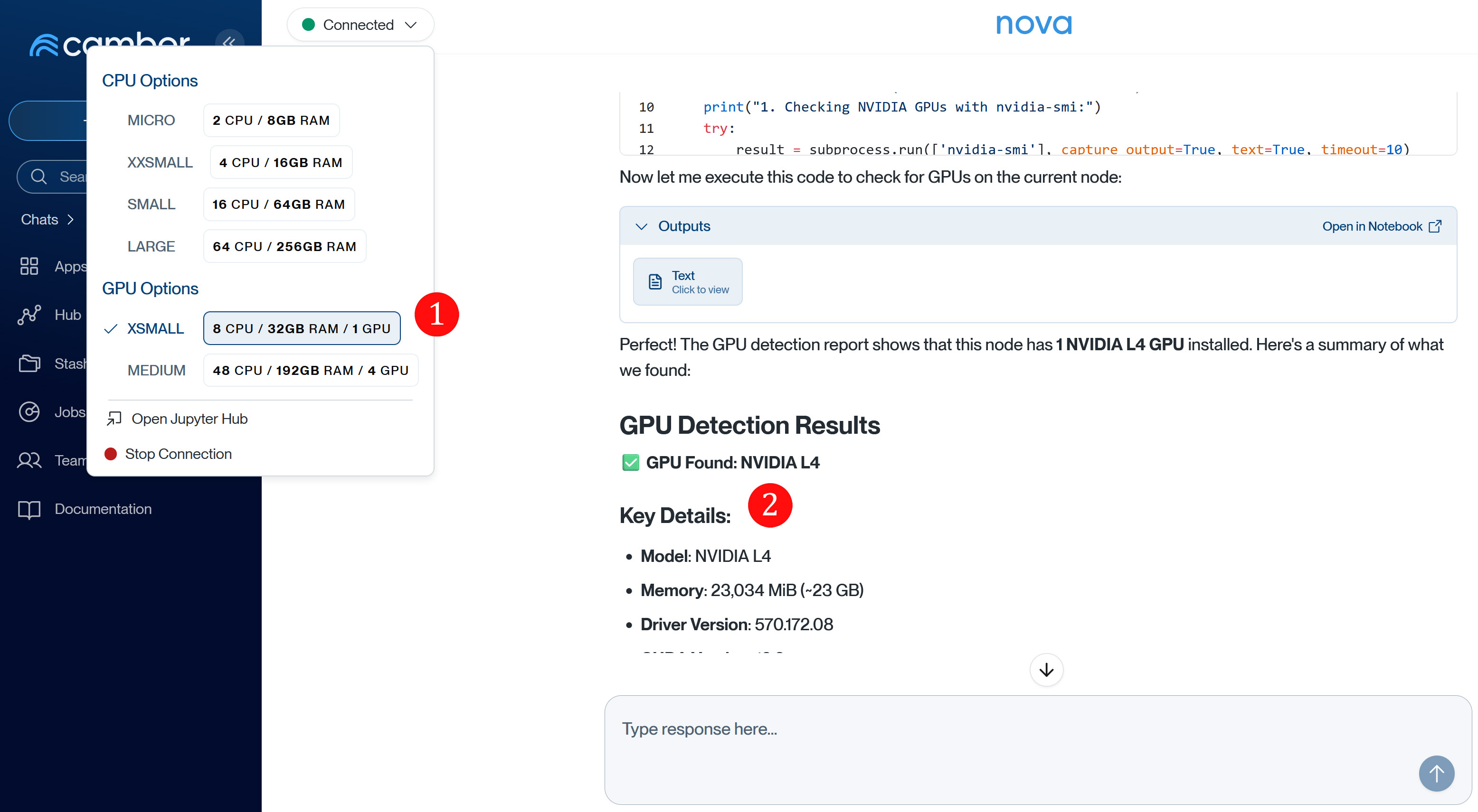 Nova coding agent GPU detection