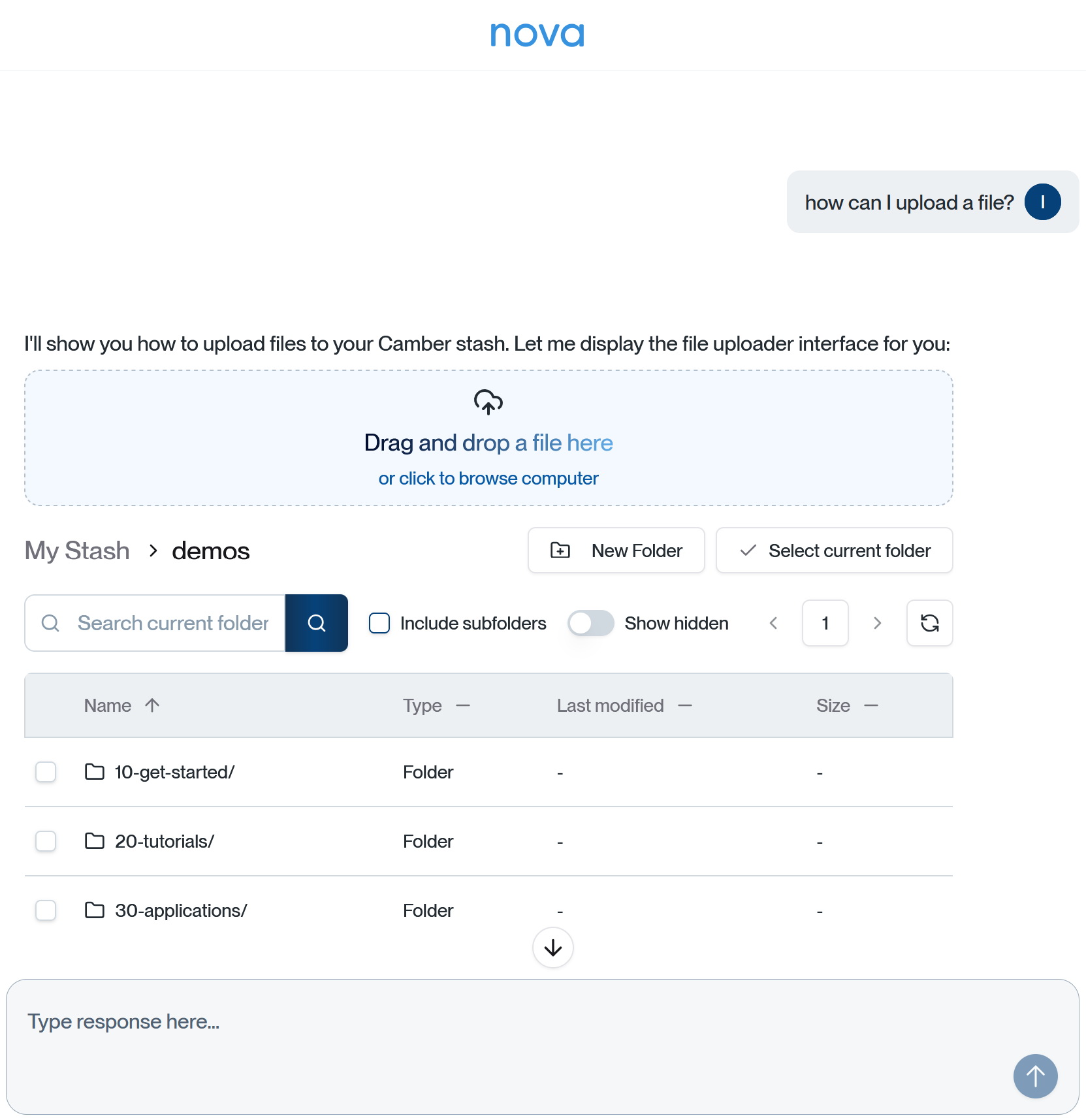 Nova Stash file upload interface