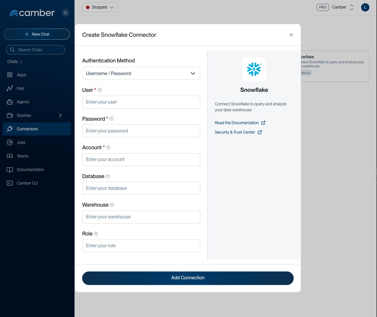 Snowflake Credential Config Screen
