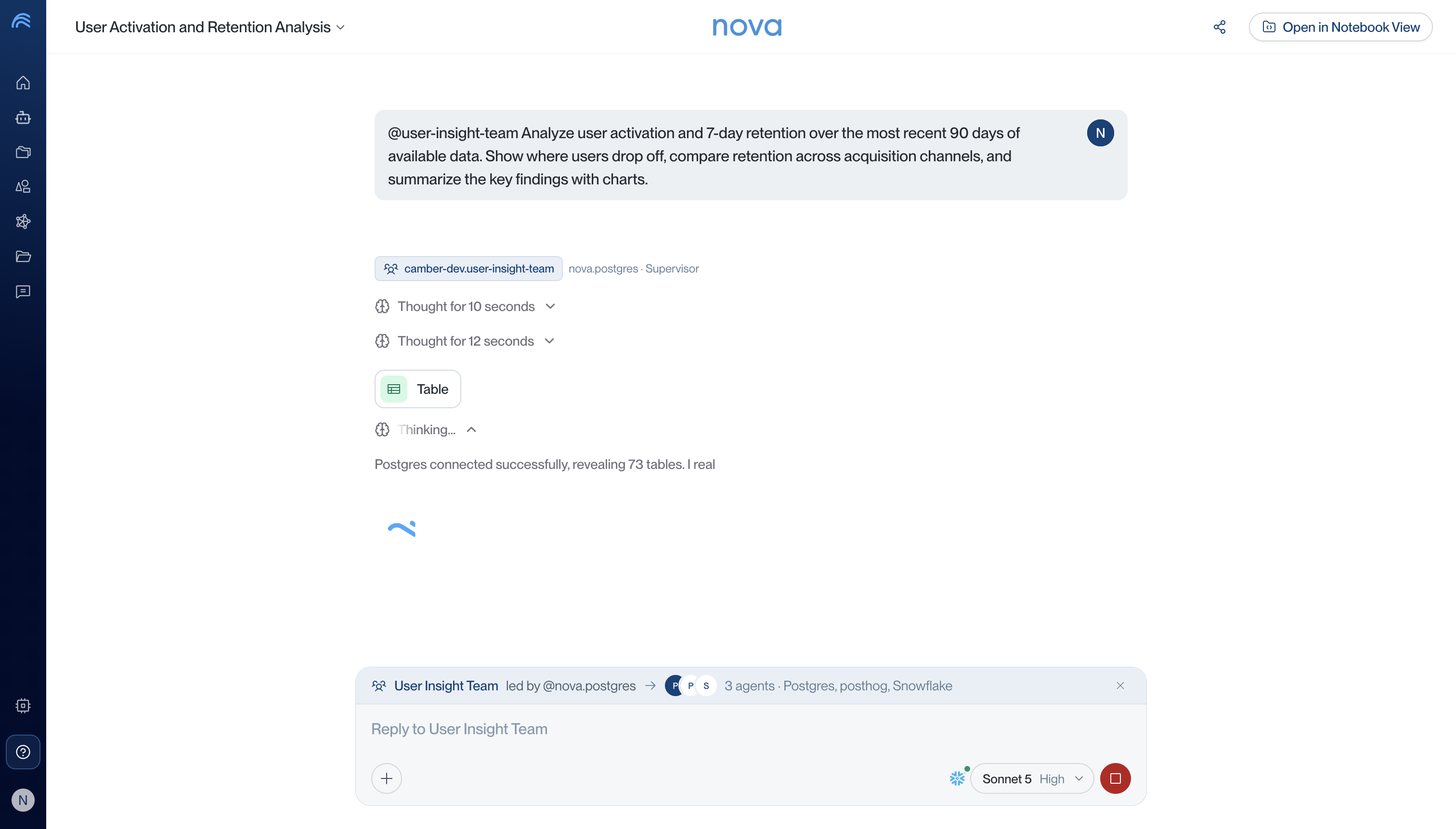 Main chat showing the selected team and supervisor processing a request